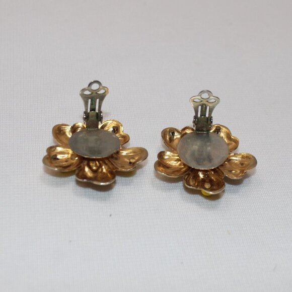 Golden Floral Clip-on Earrings with Primary Color Bead Centers - Picture 7 of 7